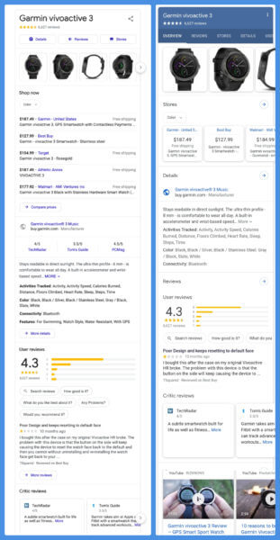 What product knowledge panels look like on desktop and mobile