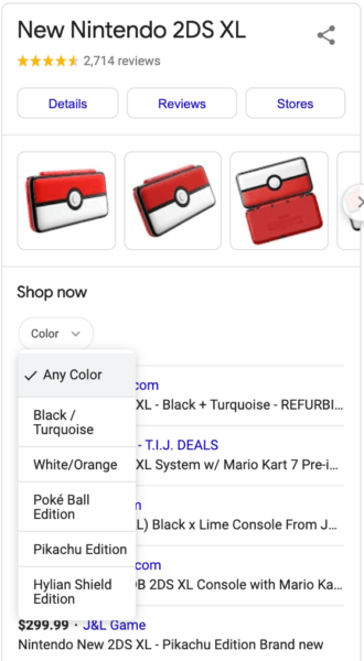 Example of the filter in product knowledge panels