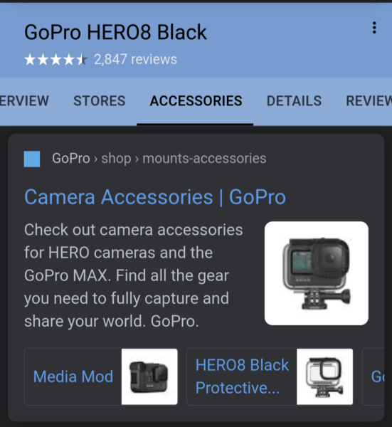 Example of accessories linked to a product