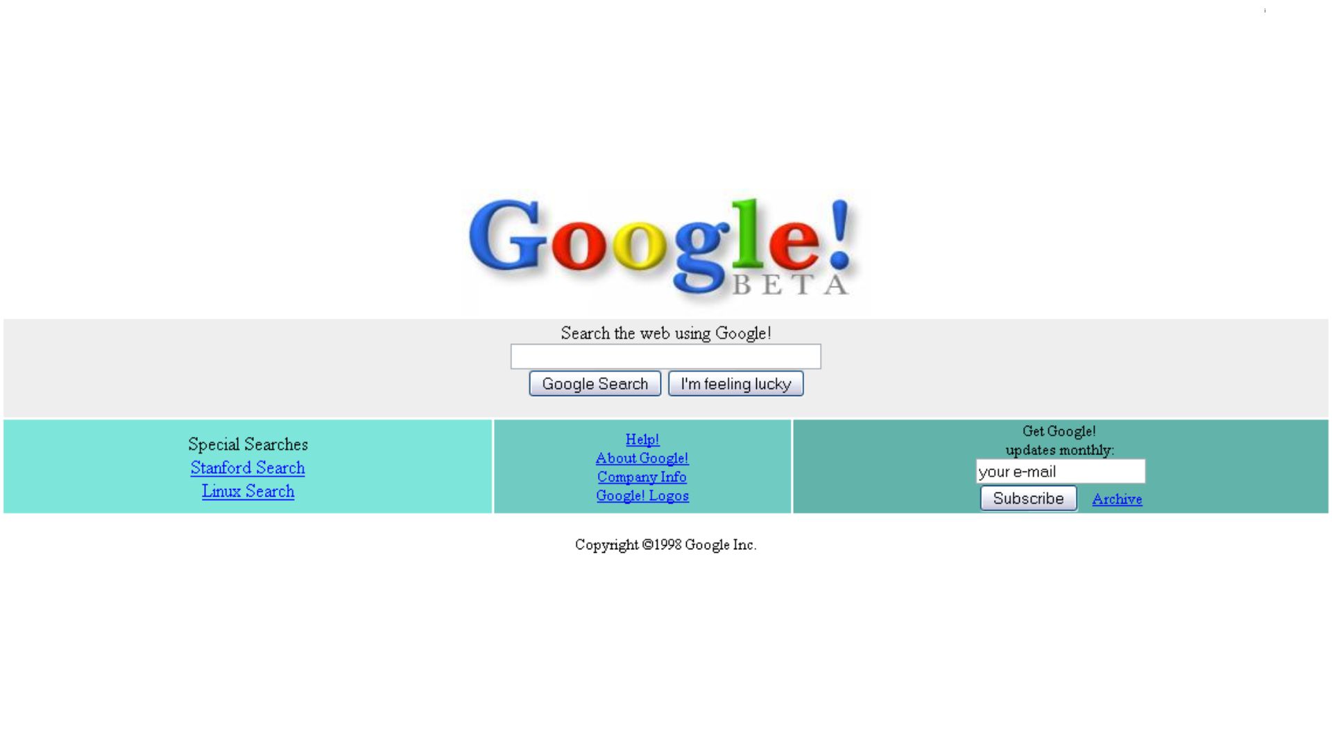 Guida al PageRank: la schermata di Google nel 1998