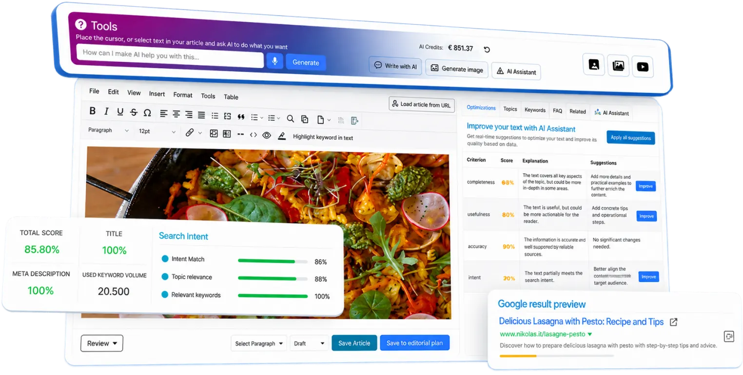 AI Assistant: AI-assisted rewriting and editing in SEOZoom