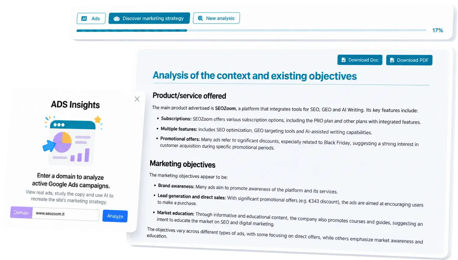 AI for ADS analysis: competitors' campaigns read by AI in SEOZoom