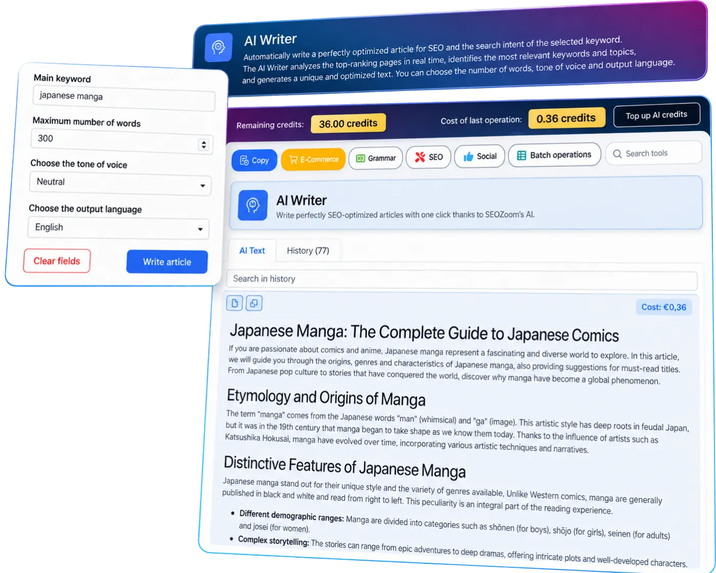 AI Writer: from keyword to structured draft in SEOZoom