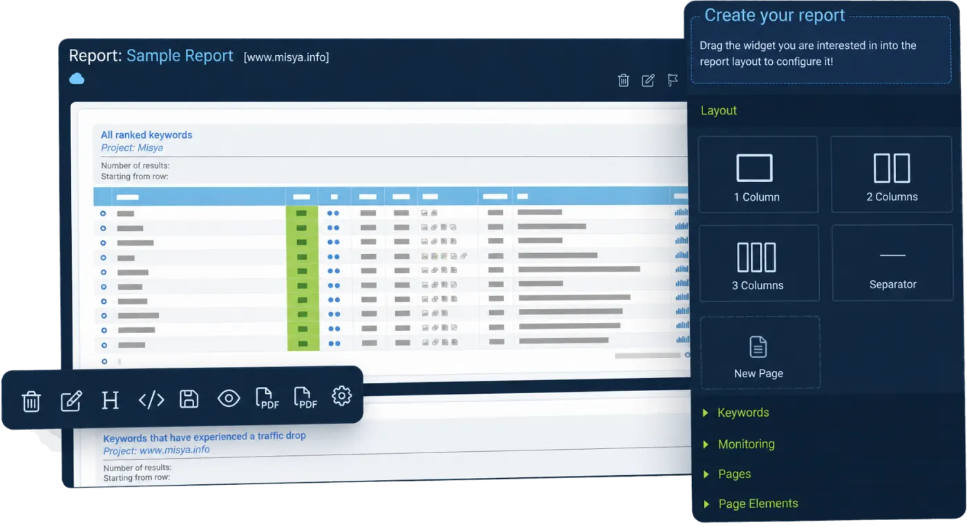 Custom reports with your logo and tailored modules in SEOZoom