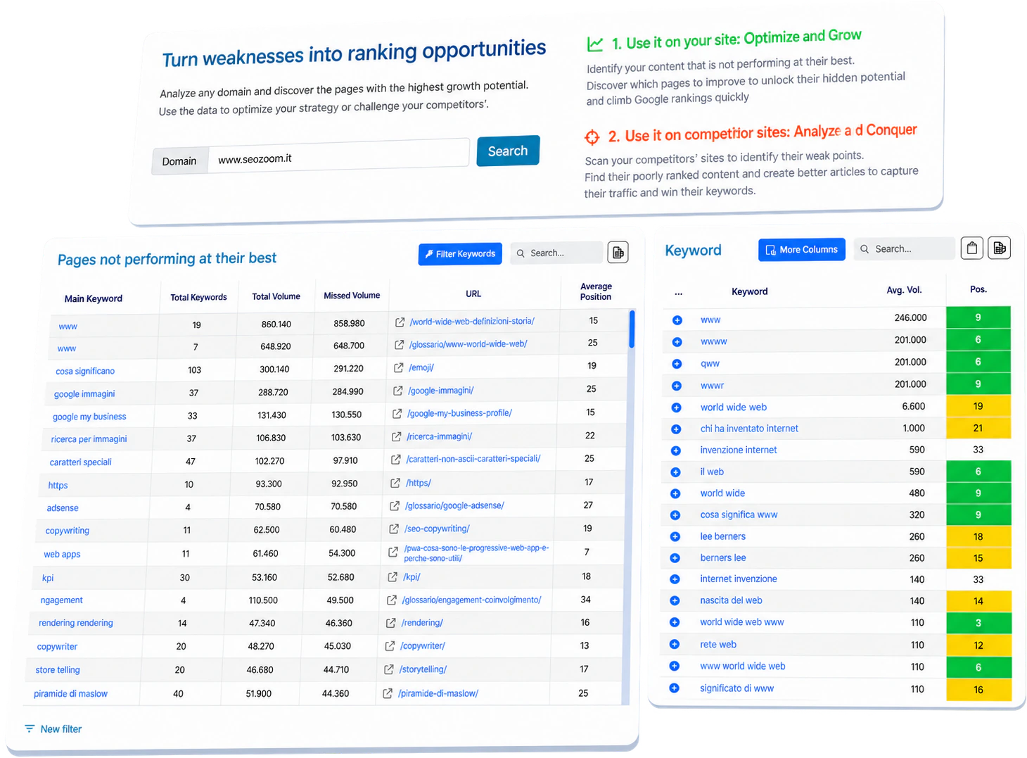 Opportunity Finder: niches your competitors overlook, in SEOZoom