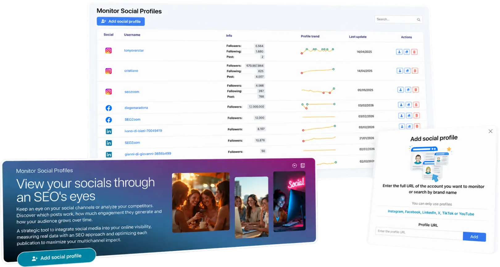 Social profile monitoring in SEOZoom